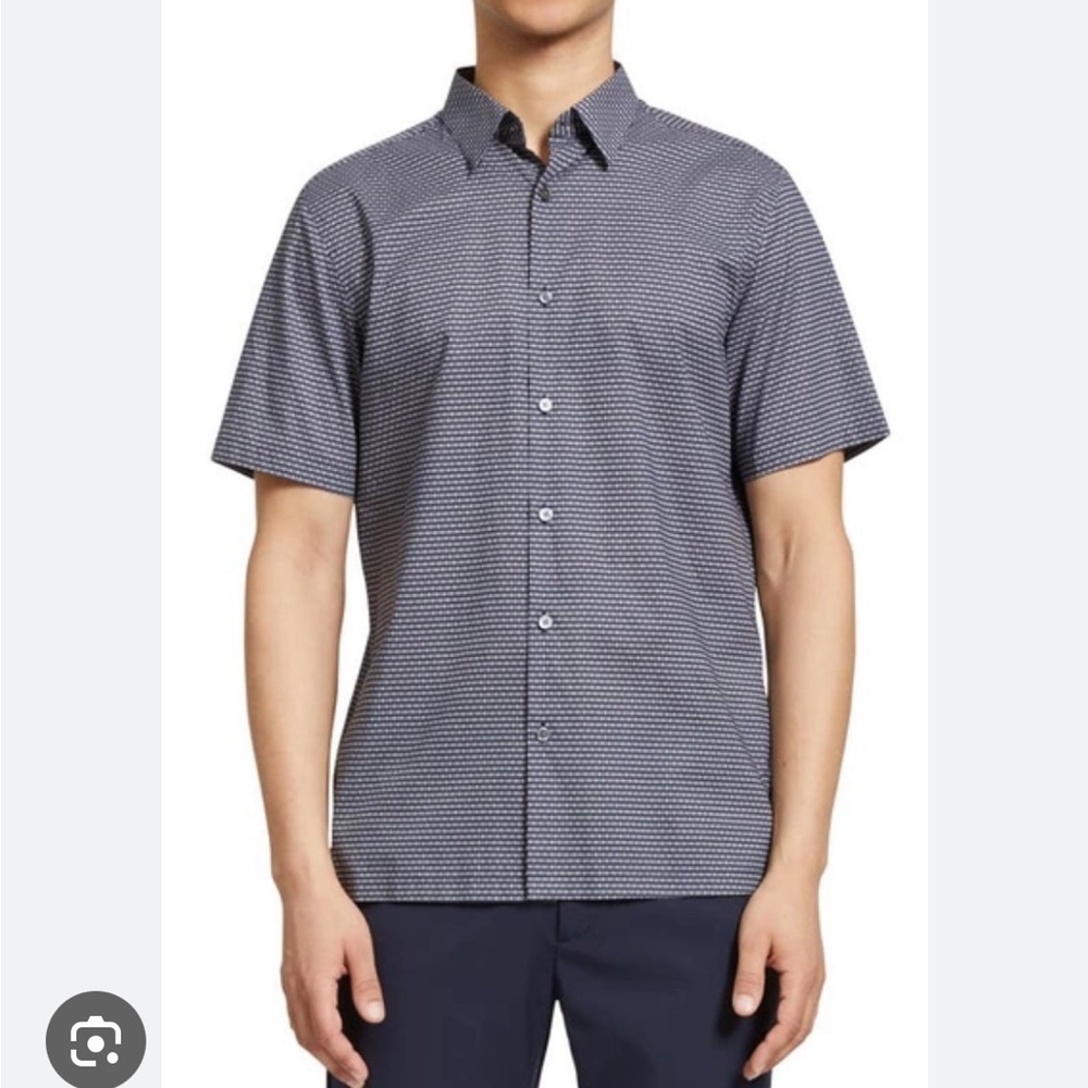 Theory Irving Metric Dot Print Short Sleeve Button Down Shirt